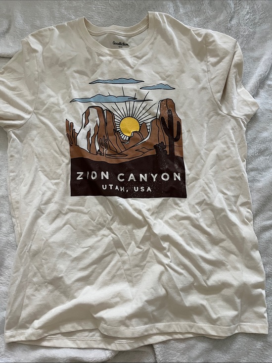 Goodfellow & Co Tops - Goodfellow & Co White Zion Canyon Graphic Tee with Brown Print